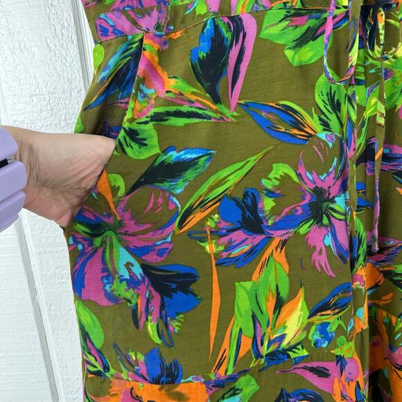 Nanette Lepore Tropical Wide Leg Resort Silk Cover Up Pants Casual Size L - Picture 2 of 7